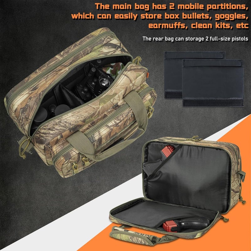 ITHWIU Pistol Case, Gun Range Bags For 2 Pistols 6 Magazines Carrying Shooting Bag with Lockable Zipper for Shooting Range Outdoor Hunting - Image 3